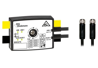 BW3276 Passive Distributor ASi/AUX to 1 x M8 cable socket, straight, 5 poles and 1 x M8 cable socket, straight, 4 poles, depth 19 mm, IP67