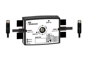 BW3763 Passive Distributor AUX to 2 x M8 cable sockets, straight, 4 poles, 19 mm deep, IP67