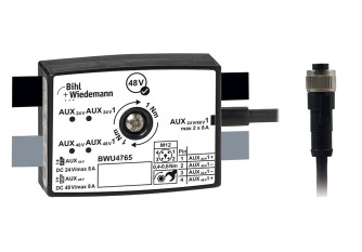 BWU4765 Passive Distributor AUX to 1 x M12 power cable socket, straight, T coded, 4 poles, depth 25 mm, IP67
