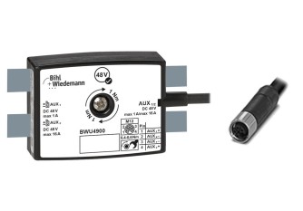BWU4900 Passive Distributor AUX to 1 x M12 power cable sockets, straight, L-coded, 4 poles, depth 25 mm, IP67