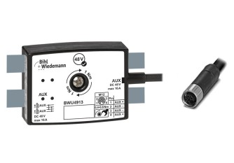 BWU4913 Passive Distributor AUX, 16 A, to 1 x M12 power cable socket, straight, L-coded, 4 poles, depth 25 mm, IP67