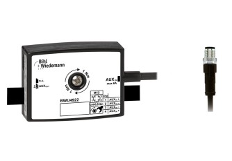 BWU4922 Passive Distributor AUX, 1 x M12 cable plug, straight, 4 poles, to 1 x AUX profile cable, depth 19 mm, IP67